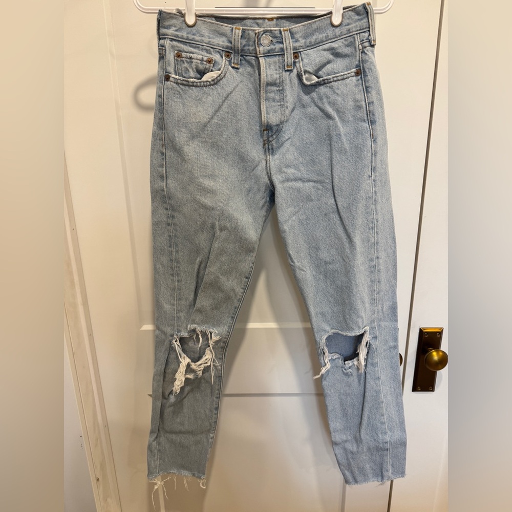 Levi's Light Blue Ripped Ankle Jeans
